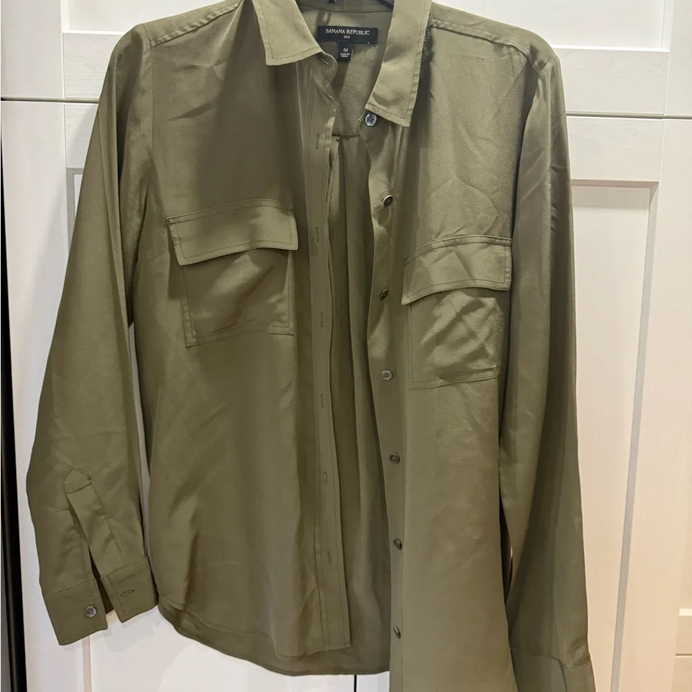 Banana Republic Khaki Silk Blouse via - Picture 1 of 4